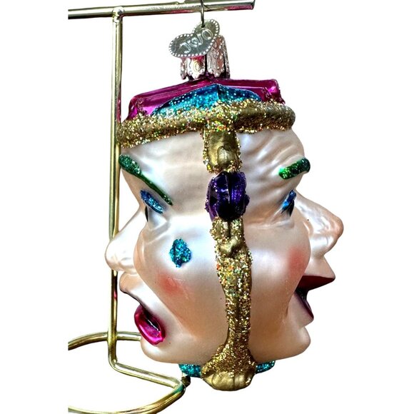 VTG Old World Christmas Comedy Tragedy Ornament Glass Mask Theater New Rare OWC - Picture 10 of 12